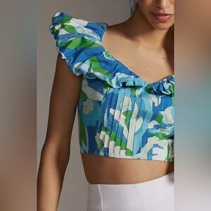 NWT Anthropologie Floral Ruffle Sleeve Crop Top